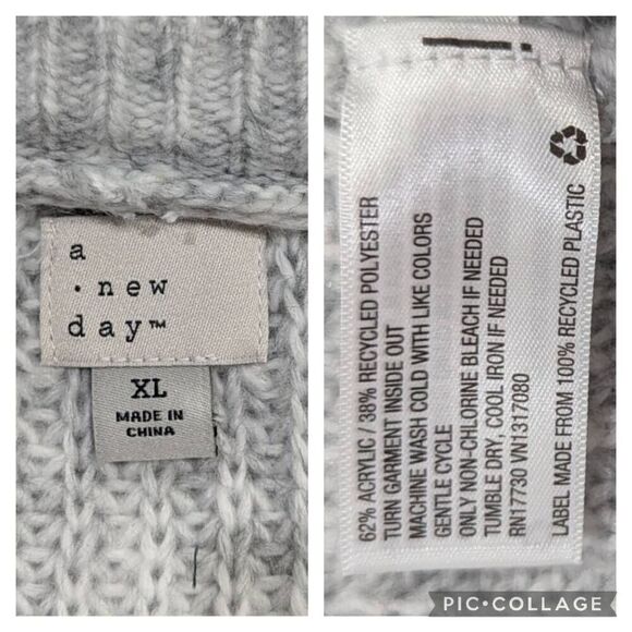 A New Day Grey Ivory V-Neck Ruffle Pullover Drop Shoulder Sweater Women Size XL - Picture 9 of 10